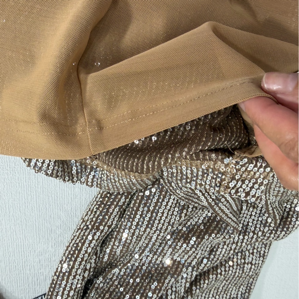 NWT Lavish Alice ALANNI Stretch Sequin Scarf evening gown Silver brown size 2 - Picture 13 of 16